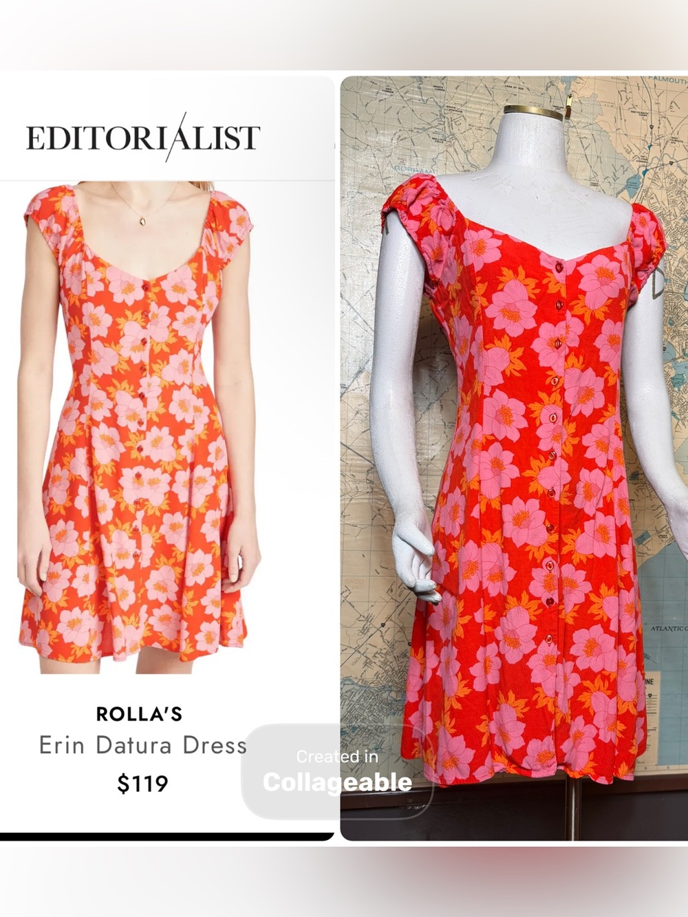 ROLLA'S Erin Datura Red and Pink Floral Mini Dress, Medium